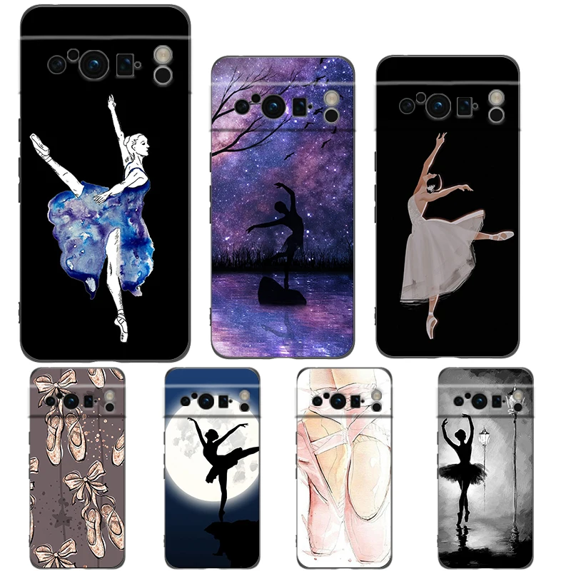 Simple Swan Dance Ballet For Google Pixel 8 7 6 Pro 6A 5G Black Phone Case Soft Shockproof Back Cover Silicone TPU Shell Coque