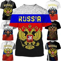 Casual Cool Russia Flag Summer Men's 3D Printed Round Neck Short Sleeve Russian Army Tops T Shirts Streetwear Sport T-shirt