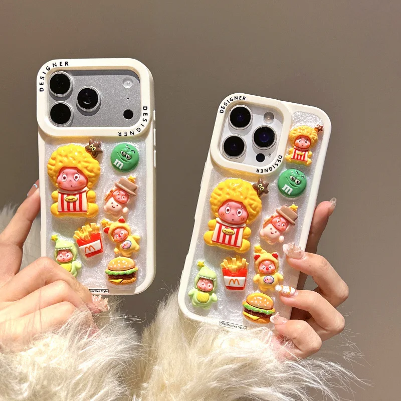 Resina 3D estrella personas patatas fritas hamburguesa funda de teléfono para iPhone 17 Air 16 15 14 13 Pro Max Plus Linda funda protectora con purpurina