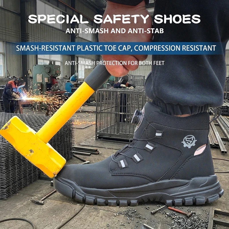 Garden Landscape Engineering High Top Safety Boots Rotary Knob Anti-smash Anti-puncture Steel Toe Protective Shoes Work Shoes