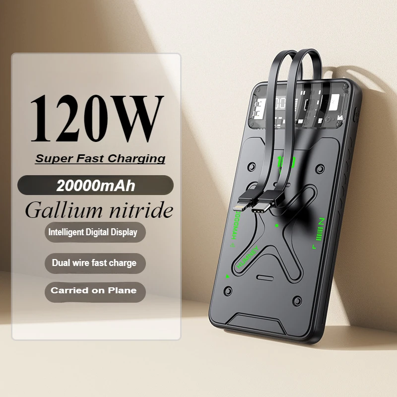 2025 Cyberpunk Style Gallium Nitride Power Bank 20000mAh Built-in Dual-line 120W Fast Charging Power Bank For IPhone15/16