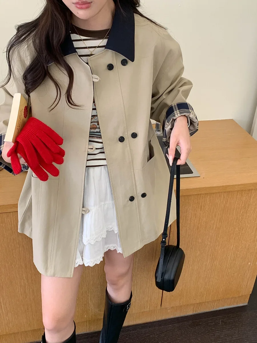 

Women's Casual Trench Coat Autumn 2025 Long Sleeve Windbreaker Jacket Contrasting Splicing Design