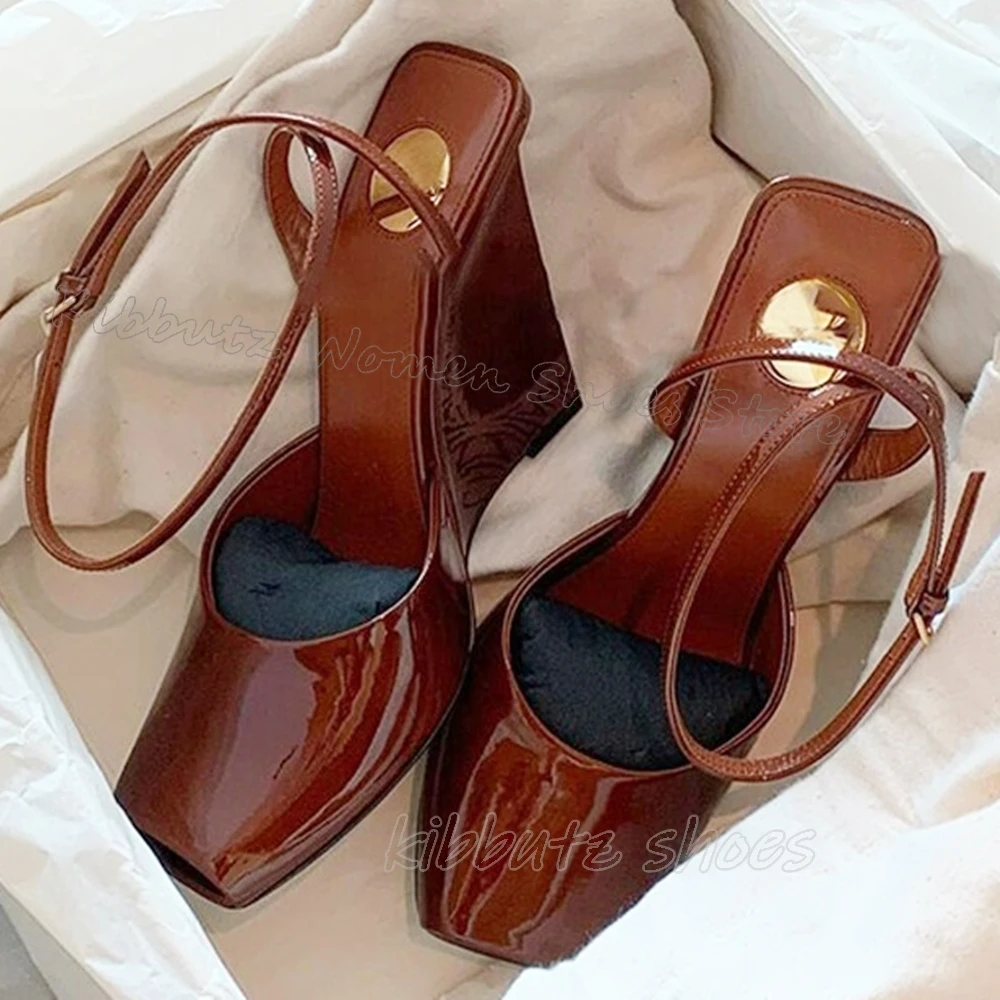 Wedges Cross Strap Sandal Pumps Genuine Leather Solid Color Elegant Concise Fashion Novelty Sexy Women Shoes Square Toe Luxury