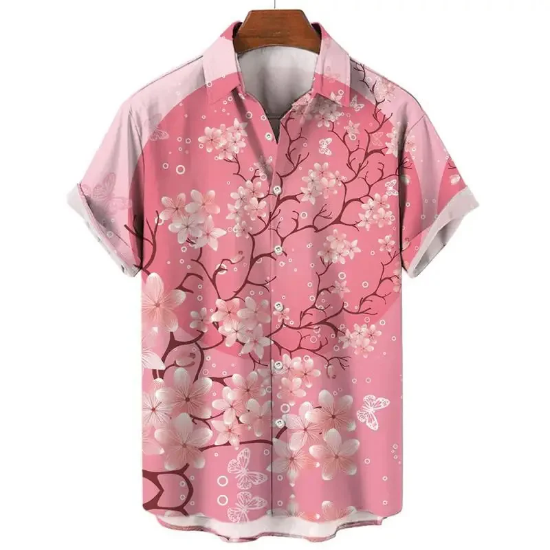 

3D Printed Cherry Blossom Shirt Men Popular Summer Hawaiian Beach Shirt Lapel Blouse Plain Shirt Women Short Sleeves Clothing