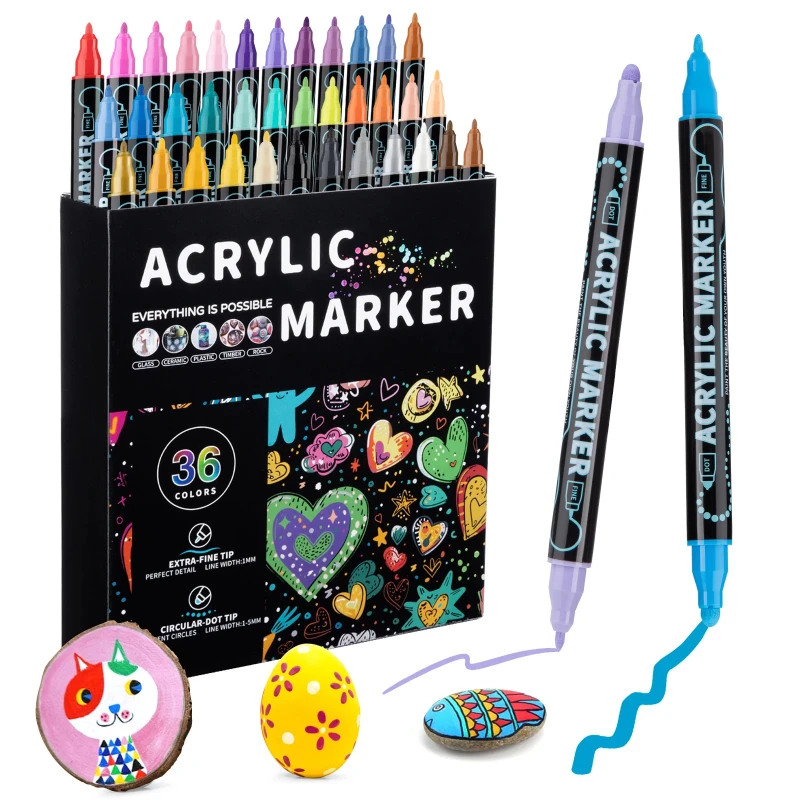 

Colors Dual Tip Acrylic Paint Pens Markers for Wood Canvas Stone Rock Painting Glass Ceramic Surfaces DIY Crafts Children