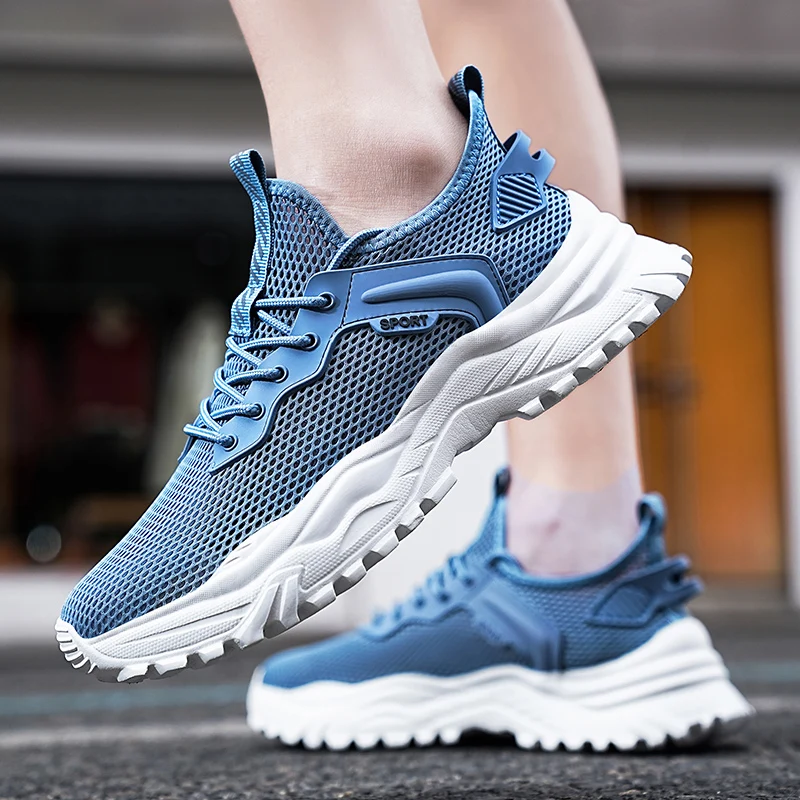 

2023 Summer New Men Sports Shoes Breathable Mesh Pure White Platform Sneakers Comfortable Luxury Shoes Social Man Casual Shoes