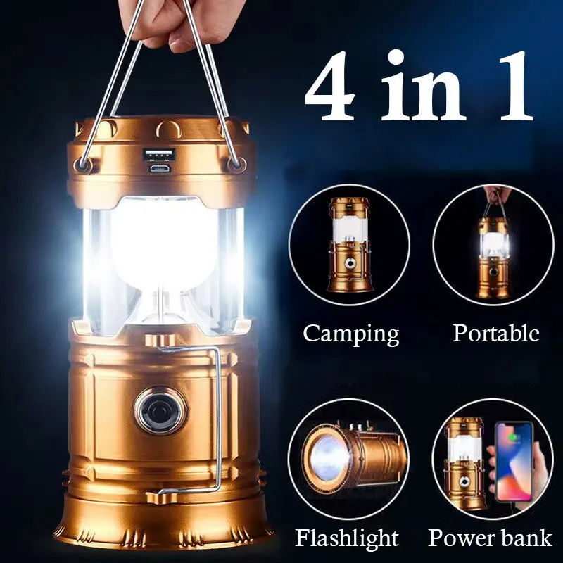 Rechargeable Solar Power LED Telescopic Flashlight Portable Emergency Camping Lantern For Outdoor Hiking Tent Handing Light