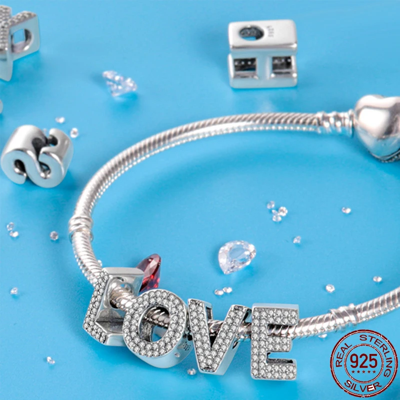 Fit Pandora bransoletki Charms Plata De Ley 925 srebro 26 litery alfabetu wisiorki koraliki dla kobiet grzywny DIY biżuteria na urodziny prezenty