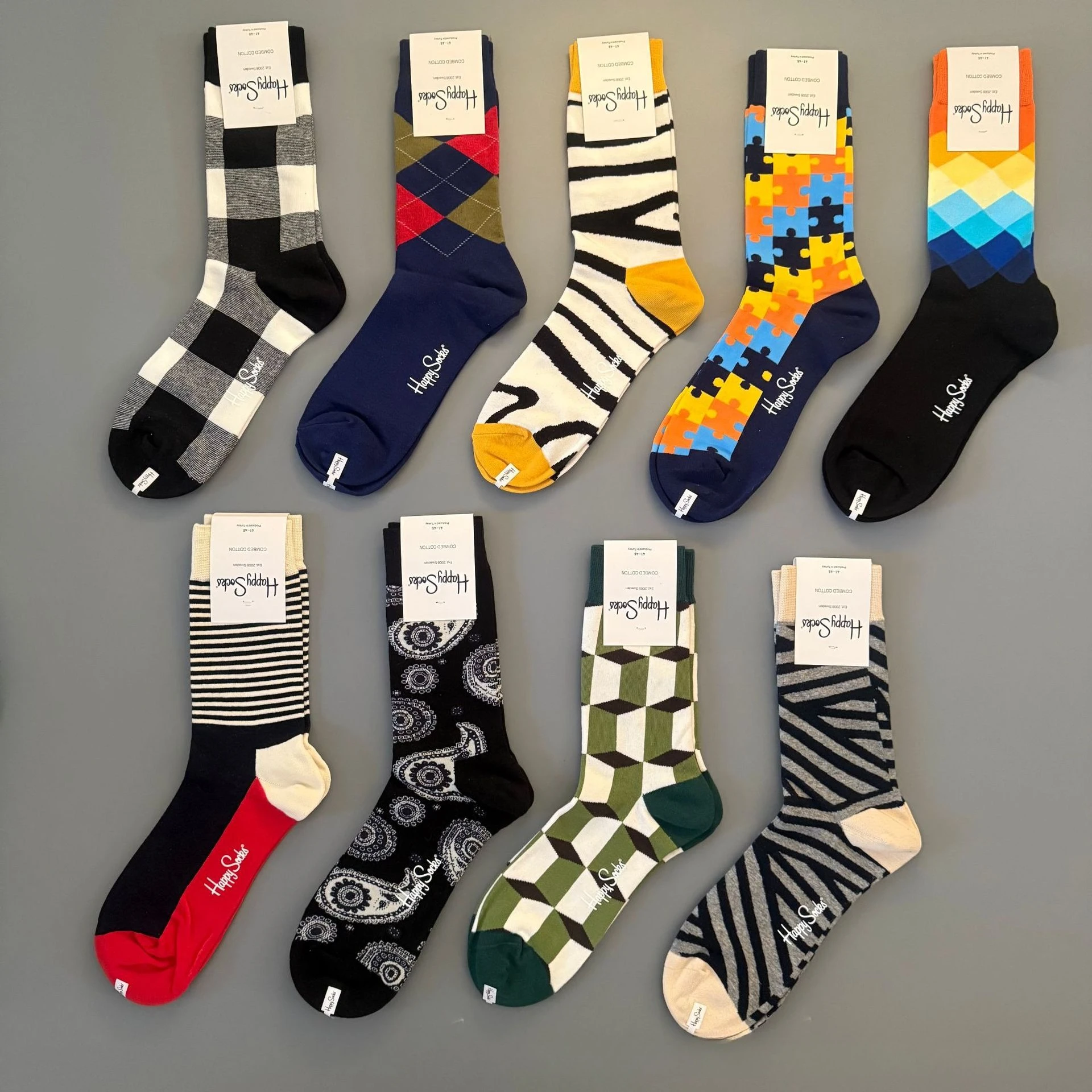 New Happy Socks Men's Medium Tall Cylinder Rhombus Business Fashion Trendy Versatile Cotton Socks
