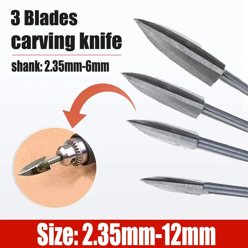 

1pcs 2.35-12mm HSS Three Blades Carving Knife 2.35-6mm Shank Milling Cutters 3 Blades Sharp Edges Engraving Woodworking Tools