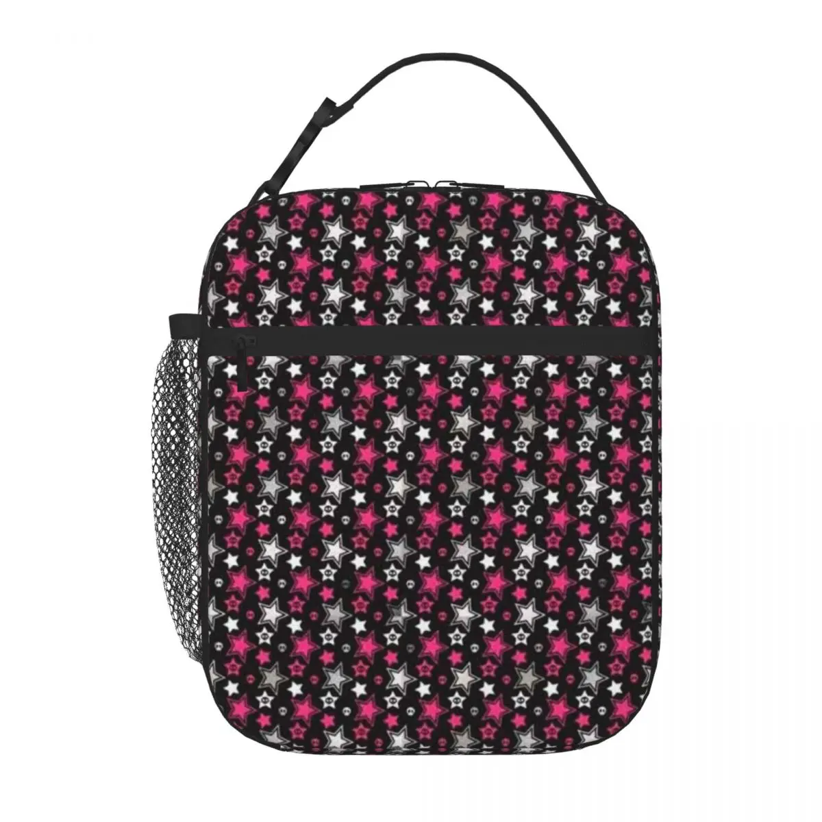 Bestselling Black And Pink Emo Scene Stars Parent Child Matching Insulated Lunch Bag Open Air Meal Meal Prep Bag