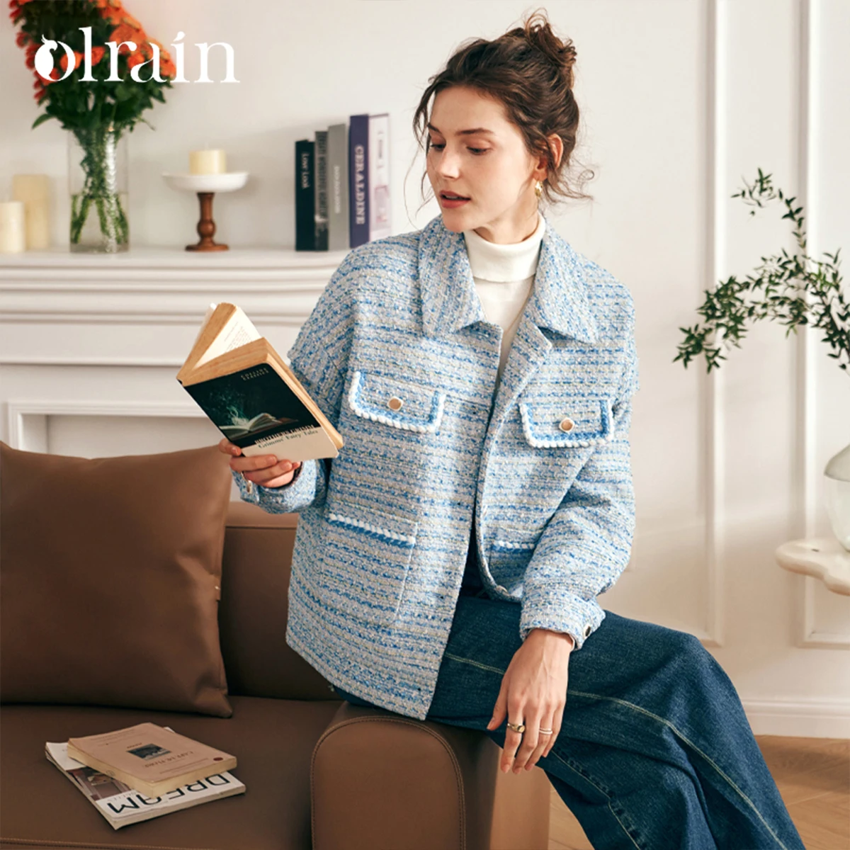 

OLrain French Short Jacket for Women's 2026 New Autumn Elegant Commute Tops Dropped Shoulder Turn-down Collar Coats O23DW68131