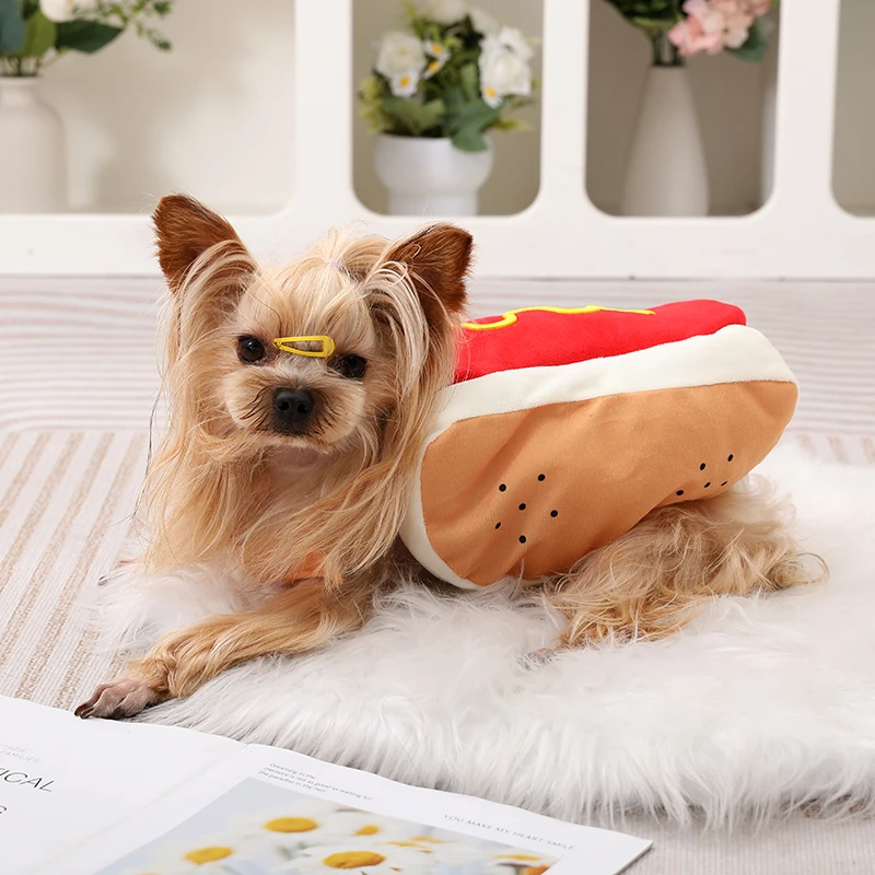 Niedliches Haustier-Hunde-Cosplay-Kostüm, Halloween, lustige Hot-Dog-Form, verstellbare Welpenkleidung für kleine, mittelgroße Hunde, Katzen, Chihuahua, Bulldogge – Detail 10