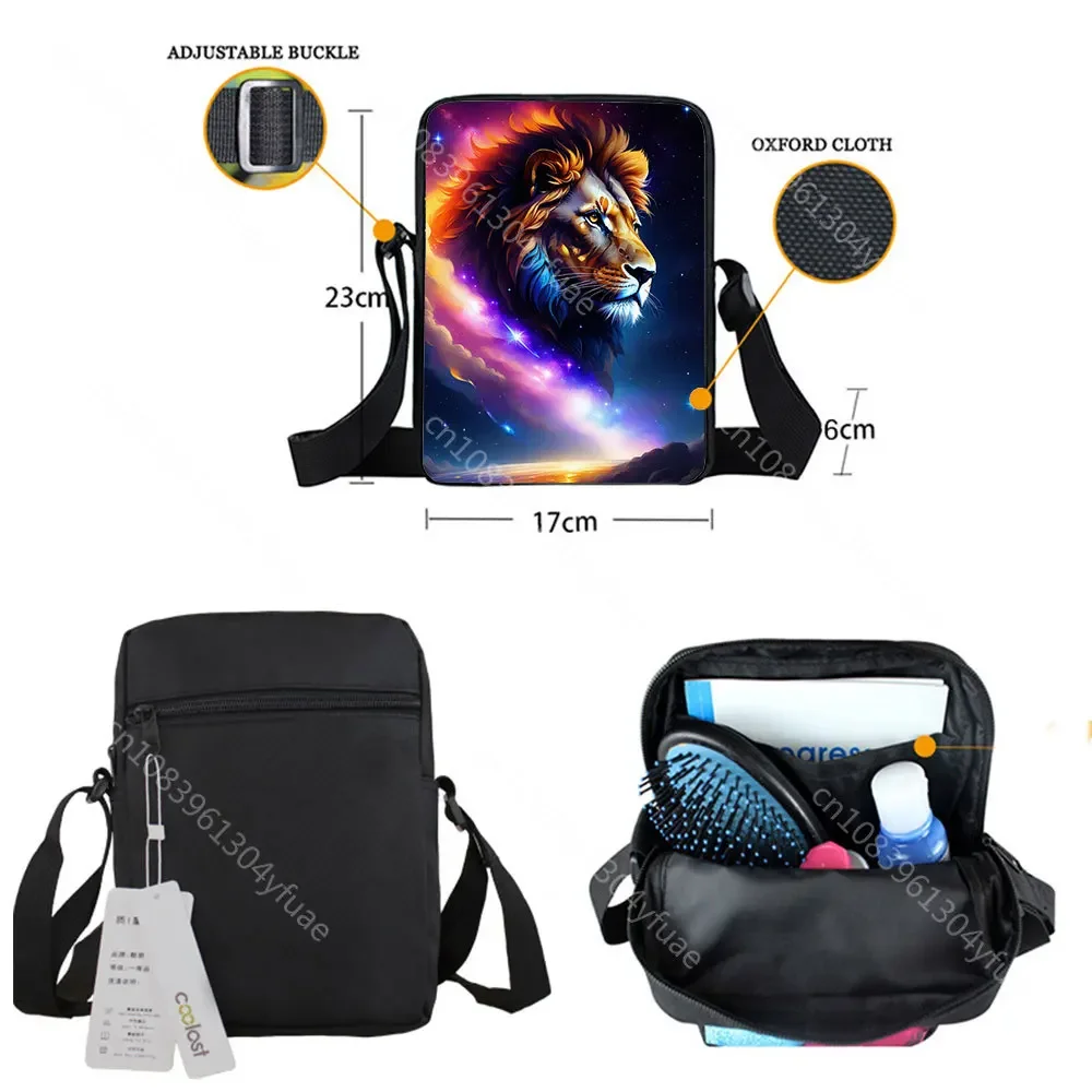 Lion with Crown Painting Messenger Bag for Teens Fantasy Colorful Lion Crossbody Bags Lion in Galaxy Canvas Shoulder Bag Gift