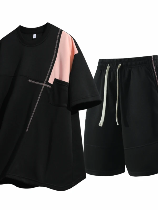 

Летний новый мужской повседневный спортивный костюм: модный трендовый комплект из футболки с коротким рукавом и шорт, двухсоставный набор из полиэфирного волокна, молодежная одежда.