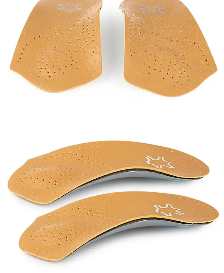 Orthopädische Einlegesohlen für Plattfuß, Fußgewölbeunterstützung, Leder-Einlegesohle, atmungsaktiv, bequem, halbe Einlegesohlen, 2 Stück/4 Stück – Detail 9