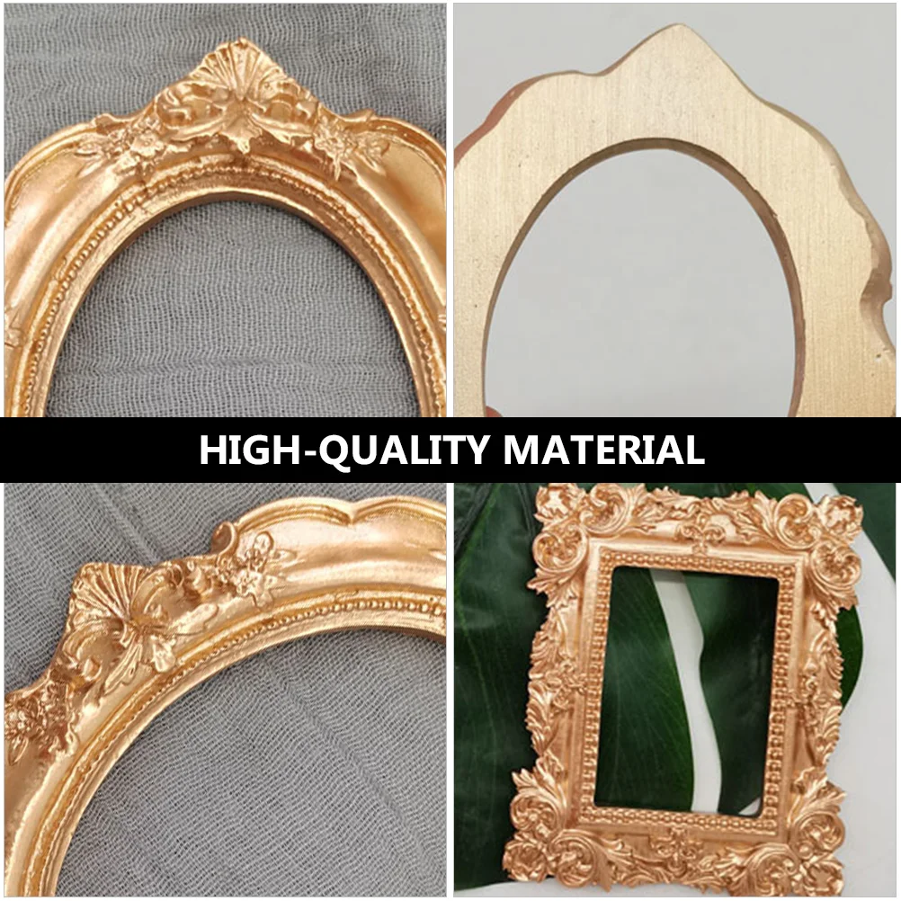 

2pcs Mini Golden Photo Frame Props Vintage European nate Resin Picture Frames for Photography Nail Shop Decorative