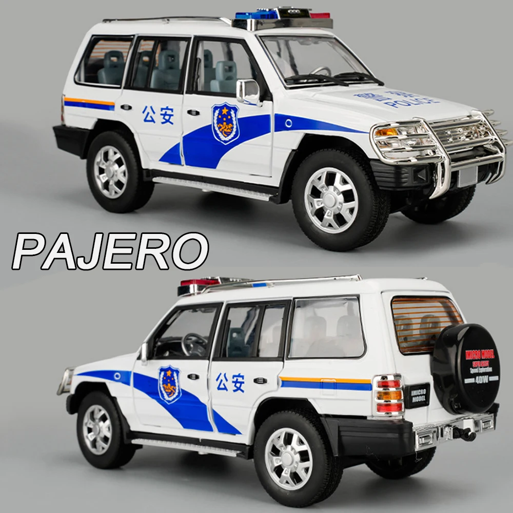 1:18 Mitsubishi Pajero Legering Modellen Speelgoed Auto Wiel Trek Politieauto Deuren Geopend Miniatuur Voertuigen Kinderen Dag Geschenken