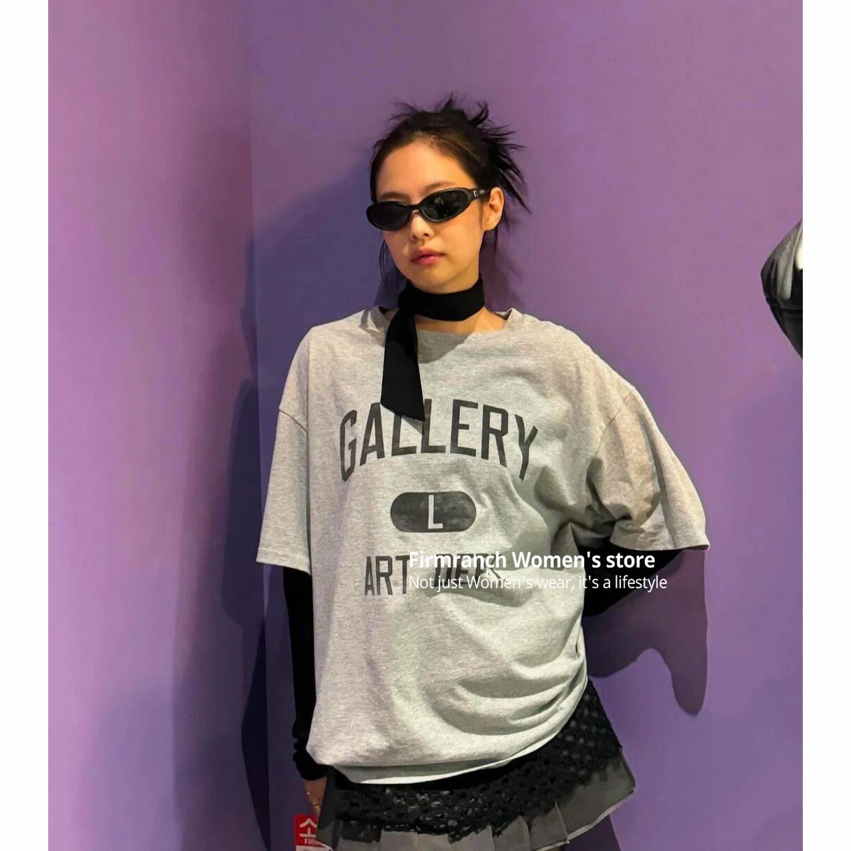 Firmranch 2024 New Jennie Outfits Grey Gallery T-shirts For Women Men Summer Loose Short-sleeved Tees High Street Top