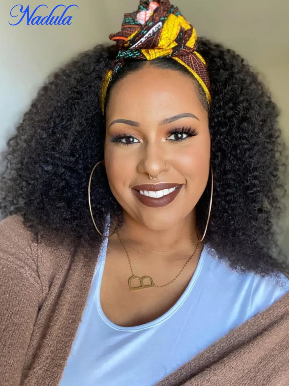 Afro Curly Blend & Secure DrawstringHalf Wig 4C Kinky Curly Human Hair 3/4 Half Wig Beginner Friendly Headband Curly Wig