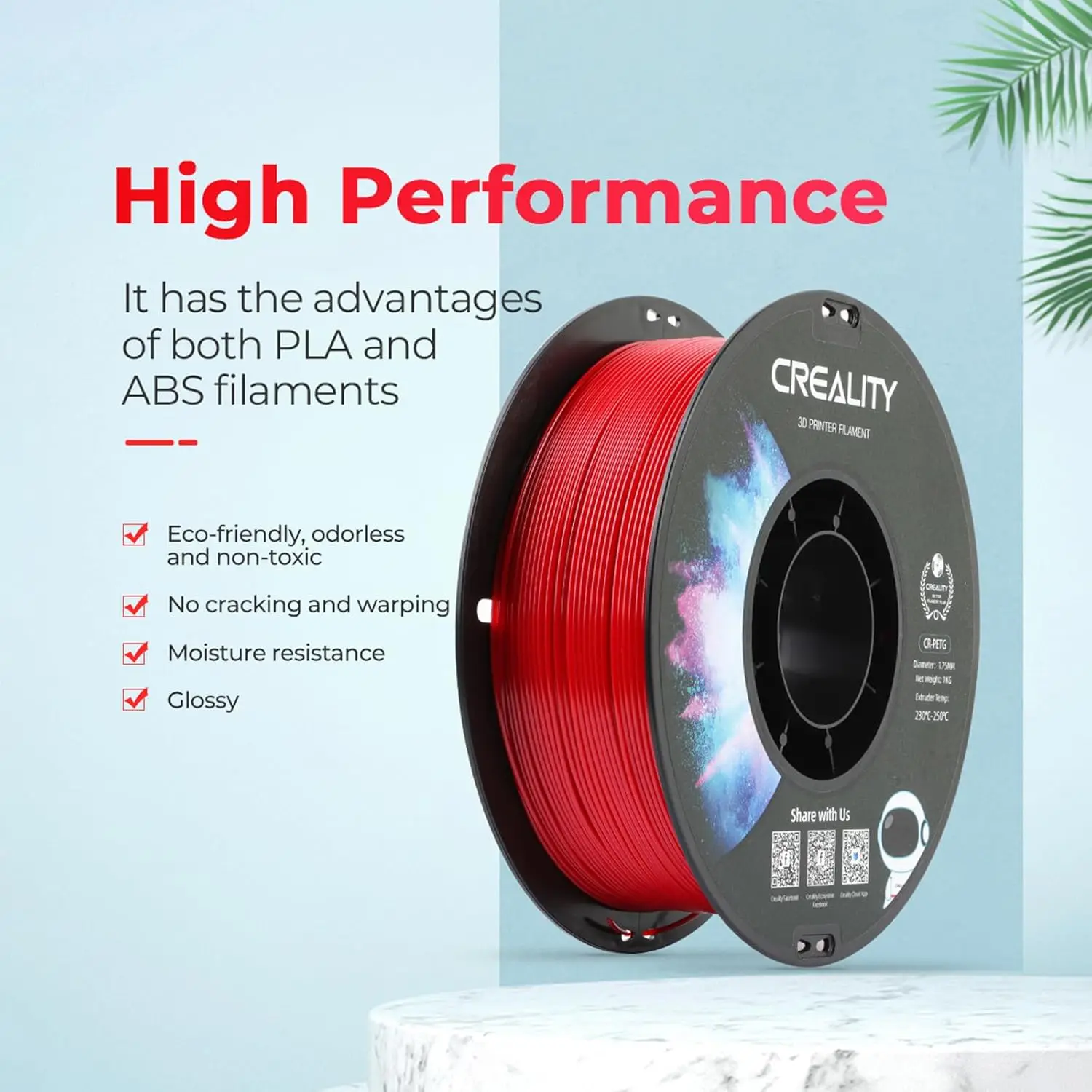 Filament Creality CR-PETG 1.75 mm, doskonała wytrzymałość, bezwonna, nietoksyczna, odporna na wilgoć, 1KG filament do drukarki 3D — zdjęcie produktu 2
