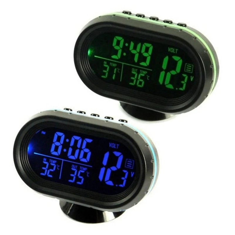 12V Car Digital Thermometer Voltmeter Clock Alarm Monitor Multifunctional for Auto Meter Clock Temperature Gauge