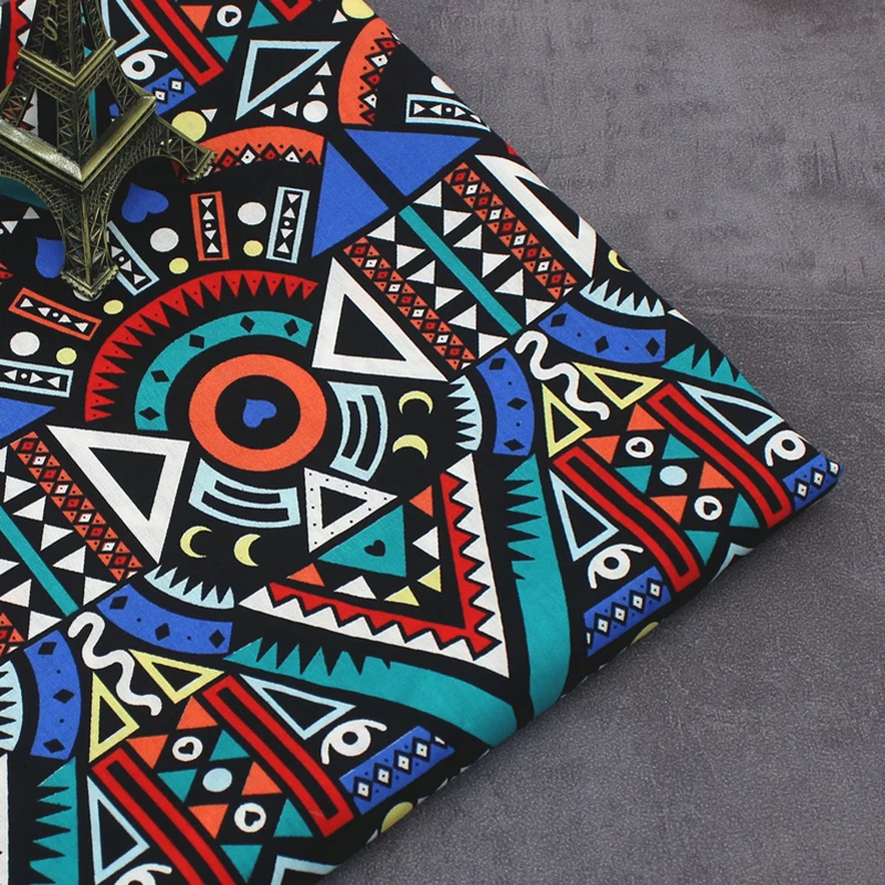 Vintage Ethnic Cotton Printed Fabric Geometry DIY Handmade for Patchwork Per Half Meter