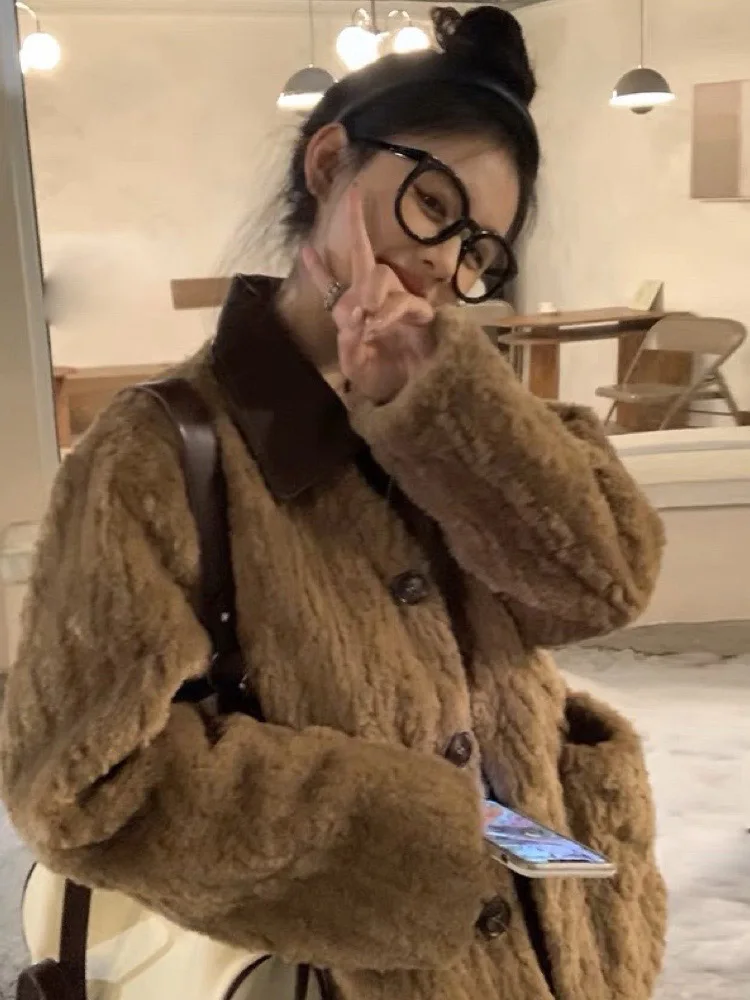 2025 ملابس نسائية معطف فرو صناعي سميك فضفاض شتاء جديد 1130 #4
