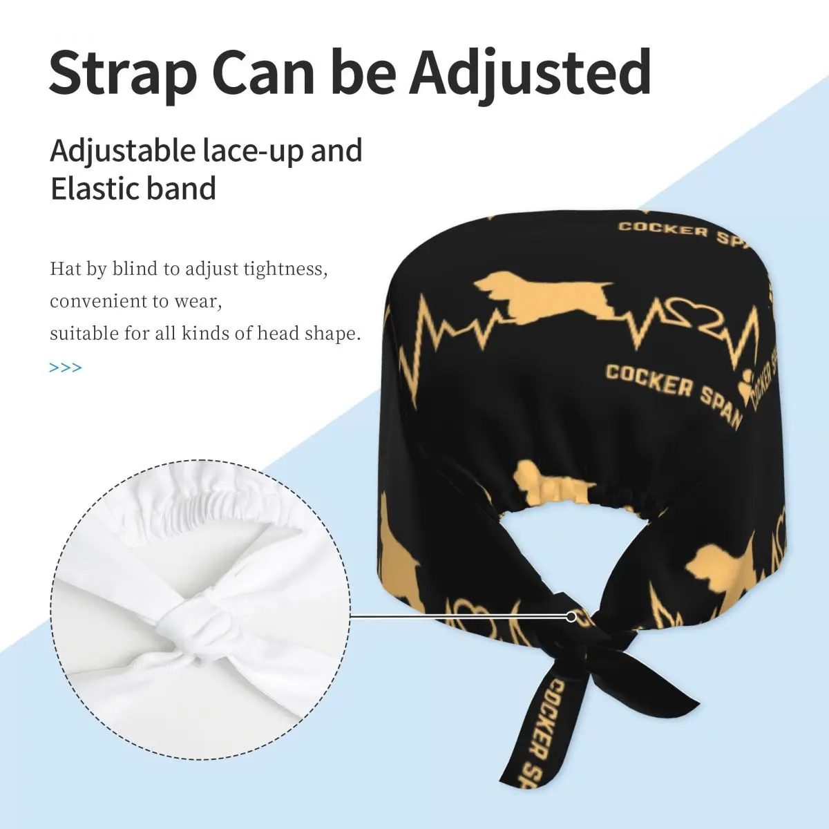 Cocker Spaniel Miłośnik Psów Bicie Serca EKG Impuls Rasowy Zwierzak Łapka Szorowanie Kapelusz Lekarz Pracujący Czepek Chirurgiczny Czepek Pielęgniarski dla Dentysty