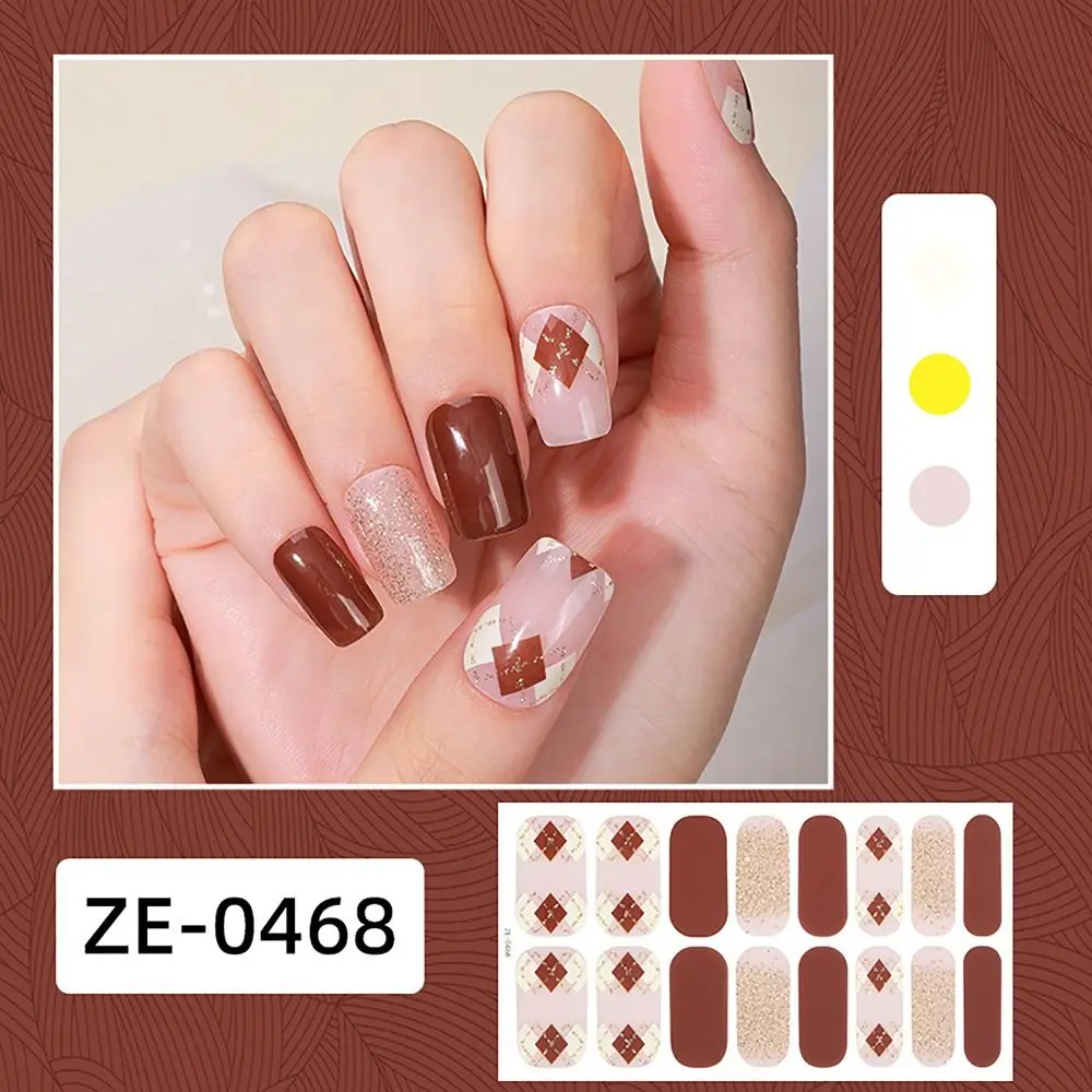 

4sets 16 Strips Semi Cured Gel Nail Stickers French Nail Art Gradient Colors Gel Full Nail Wraps Glittering Nail Art Stickers