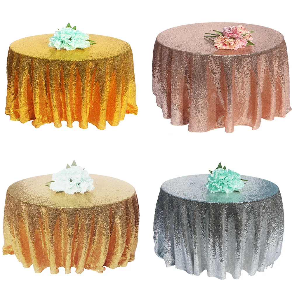 Sequin Round Party Tablecloth Glitter Table Cloth Cover for Events Wedding Party Christmas Decoration Rose Gold Silver 60-330cm