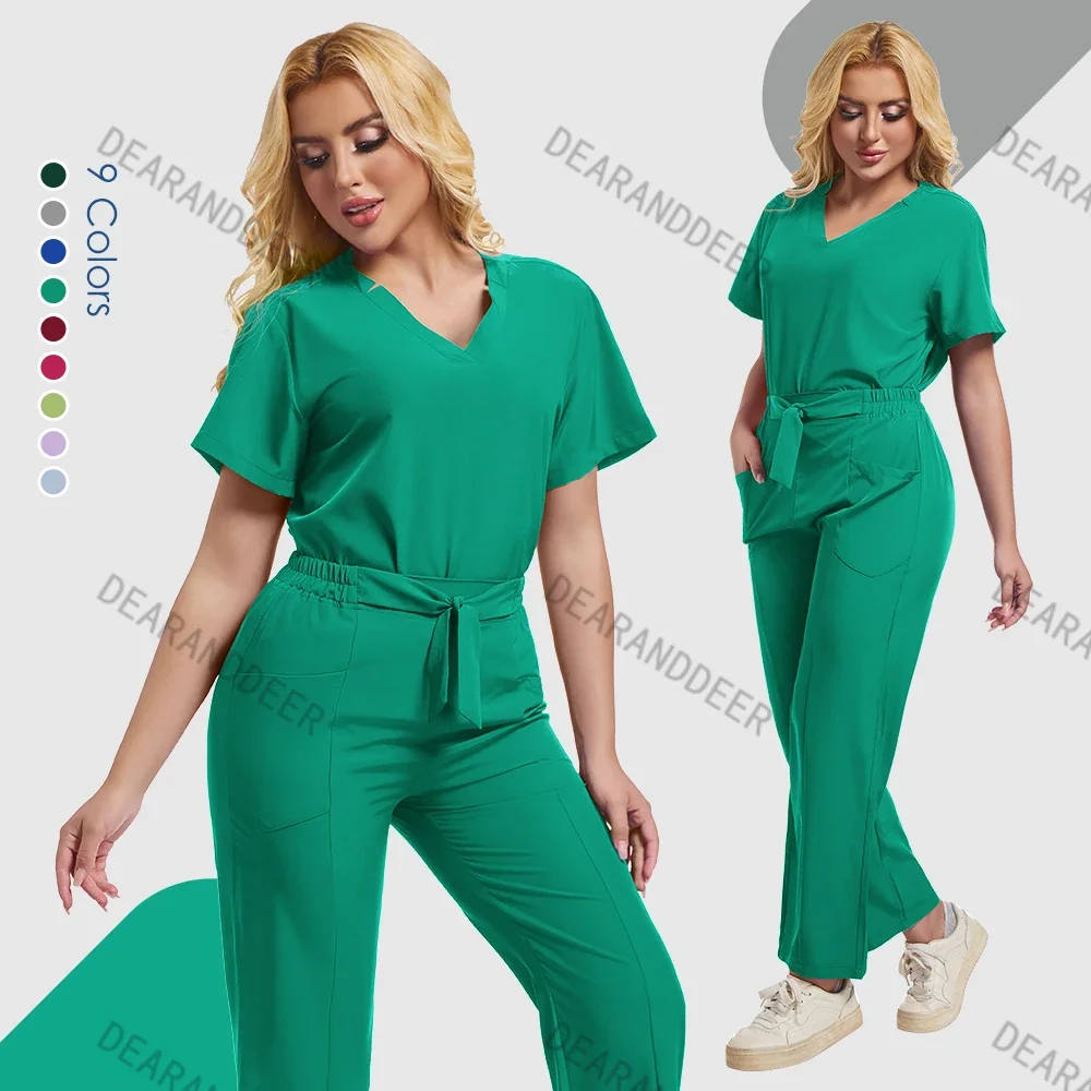 

Doctor and nurse female wholesale casual short-sleeved V-neck sports pants pet hospital pharmacy dental clinic work uniform set