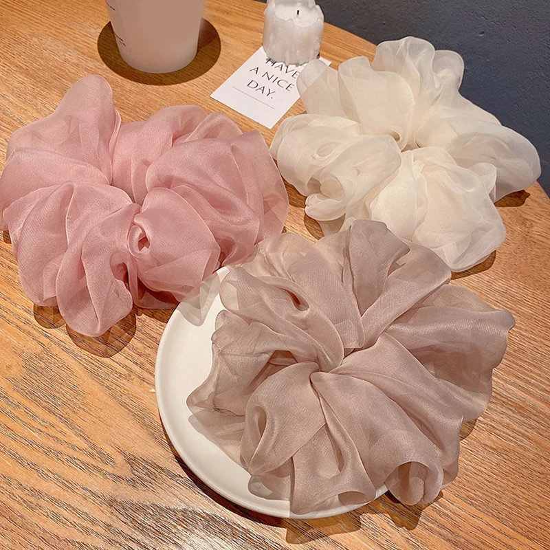 Hair Accessories New Simple Solid Color Organza Hair Scrunchies Summer Thin Chiffon Hair Rope Fashion Elastic Hair Band