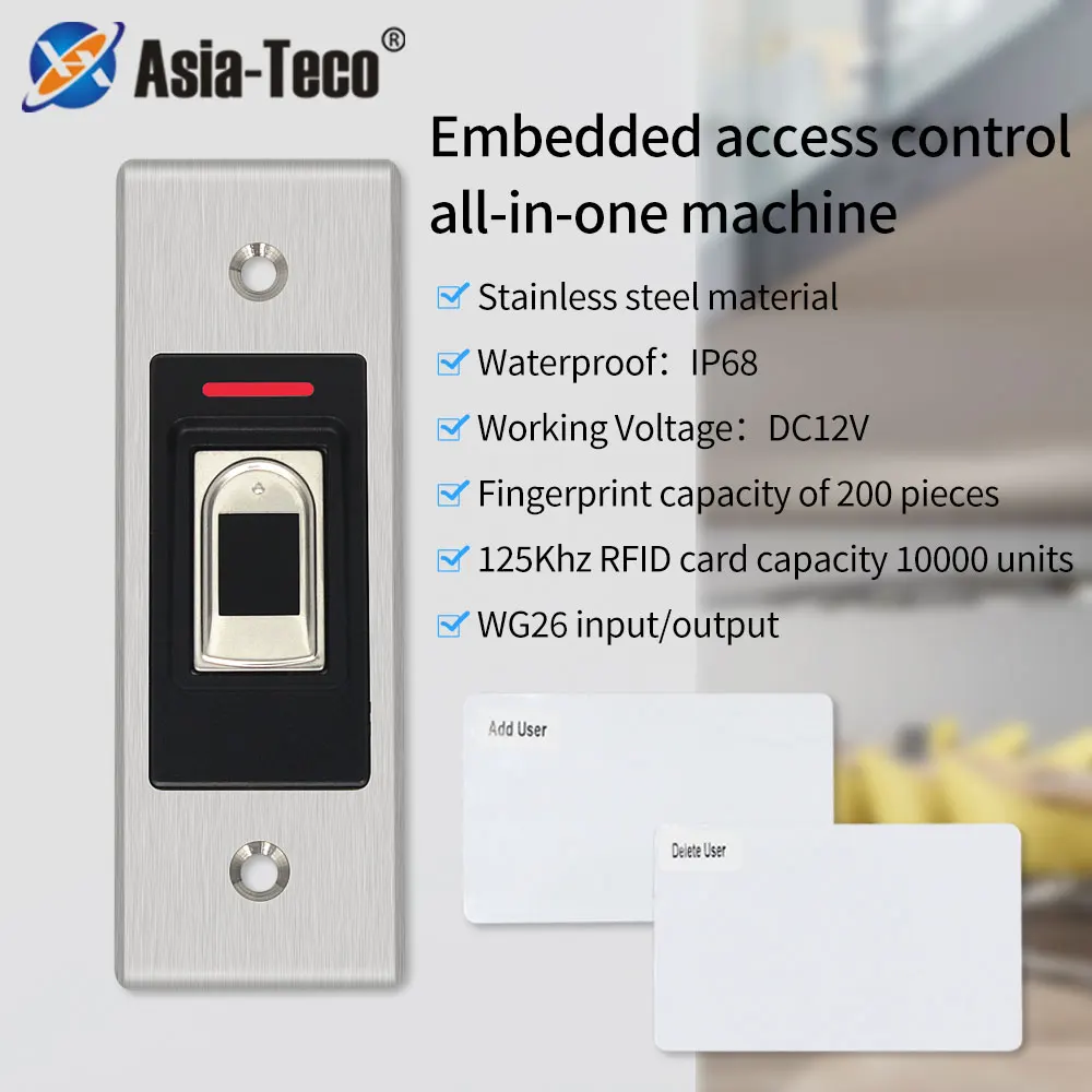 Waterproof Metal Fingerprint Access Control Teclado, escondido montado na parede, instalação controlador, porta de segurança abridor, IP68