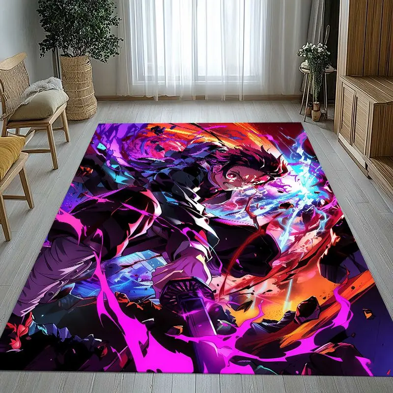 3D Demon Slayer Kimetsu no Yaiba Tanjiro Nezuko Anime Non-Slip Area Rug for Living Room,Bedroom Carpet Mat for Sofa,Home Decor