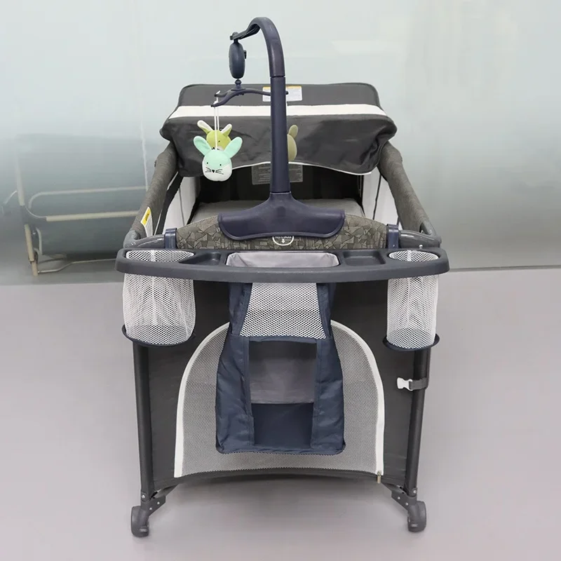 # Manufacturer In Stock Multifunctional Movable Baby Crib With Diaper Table Foldable Travel Game Bed With Wheels Baby Products