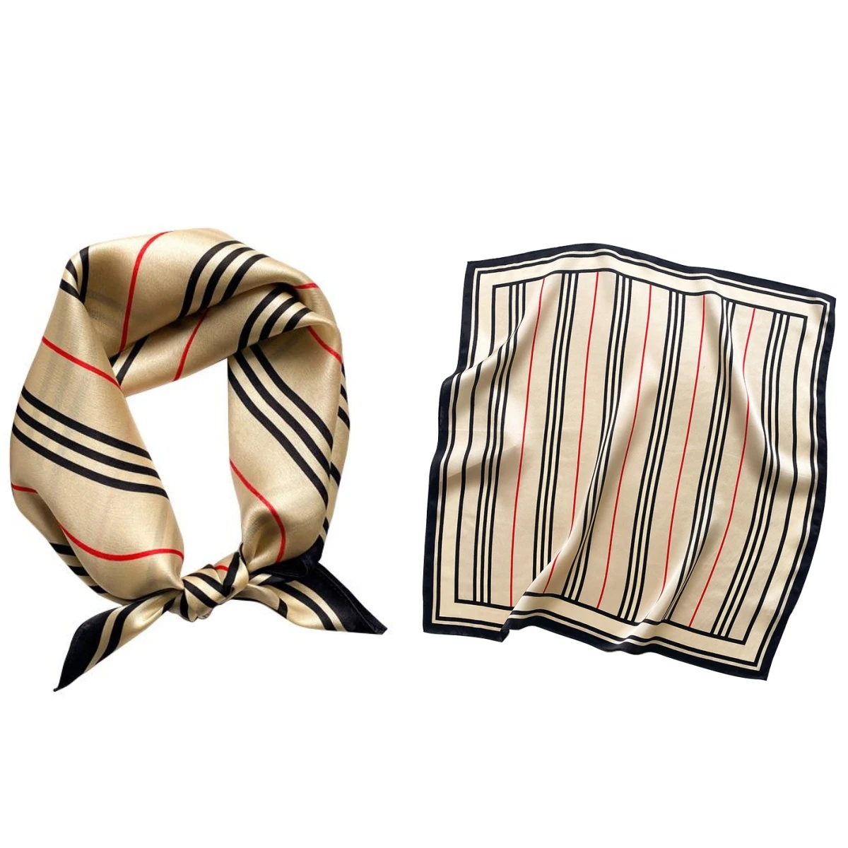 Foulard Hijab de Luxe en Forme de Mûrier pour Femme, Réel, 53cm, Design Rayé, Sac à Main, Décoration, Printemps, Automne, 100%