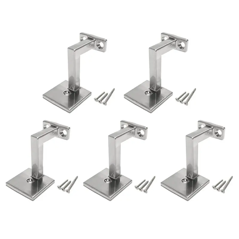 A53Q-Square Handrail Brackets Square Handrail Brackets With Screws (Pack Of 5) (Satin Nickle)