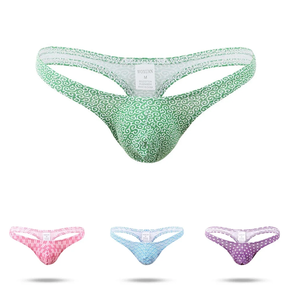 Cuecas de algodão de cintura baixa para homens, cuecas convexas em U, calcinha com fio-dental macia, calcinhas, cuecas