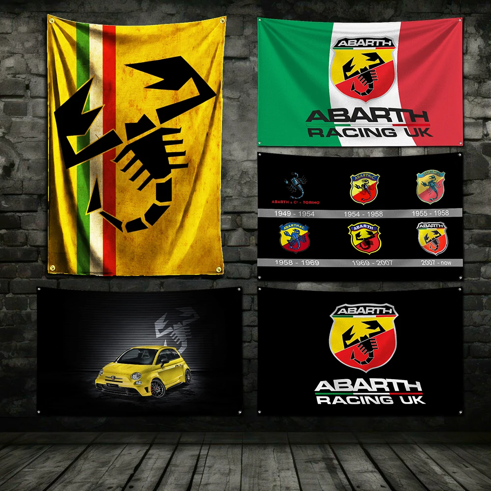 3x5 Ft A-abarths Car Flag Polyester Digital Printing Banner for Garage Wall Art Out Door Decoration With Brass Grommets