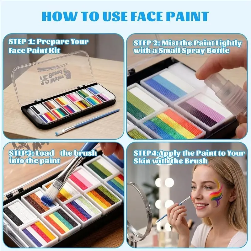 ABIT Professional Face Painting Kit Non-Toxic Split Cake Palette Makeup For Halloween