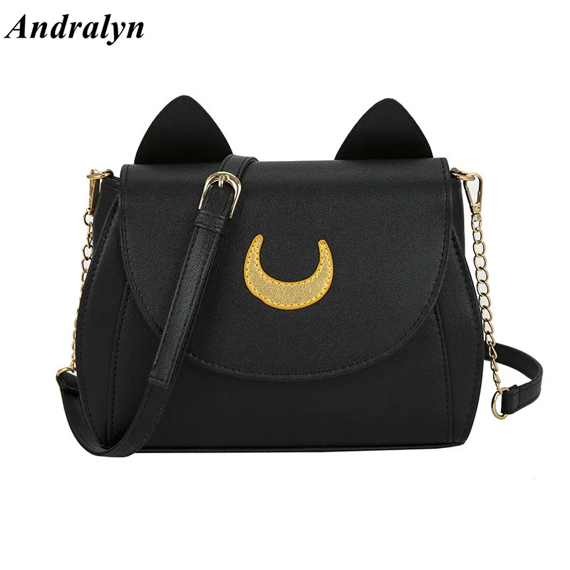 2023 New Sailor Moon Women Handbag Cat Ear Shape Chain Shoulder Bag PU Leather Creative Laides Messenger Crossbody Small Bag