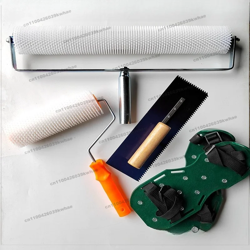 Cement Self-leveling Tool Set, Defoaming Roller, Toothed Scraper, Spike Shoe, Extended Pole, Floor Paint Tool Set