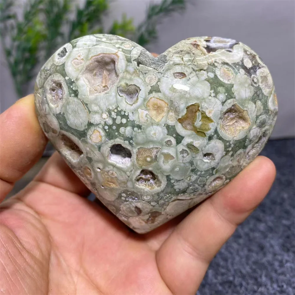 Crystal Natural Rainforest Stone Quartz Heart Carving  Feng Shui Healing Polishing Energy  Craft Minerals  Home Decoration