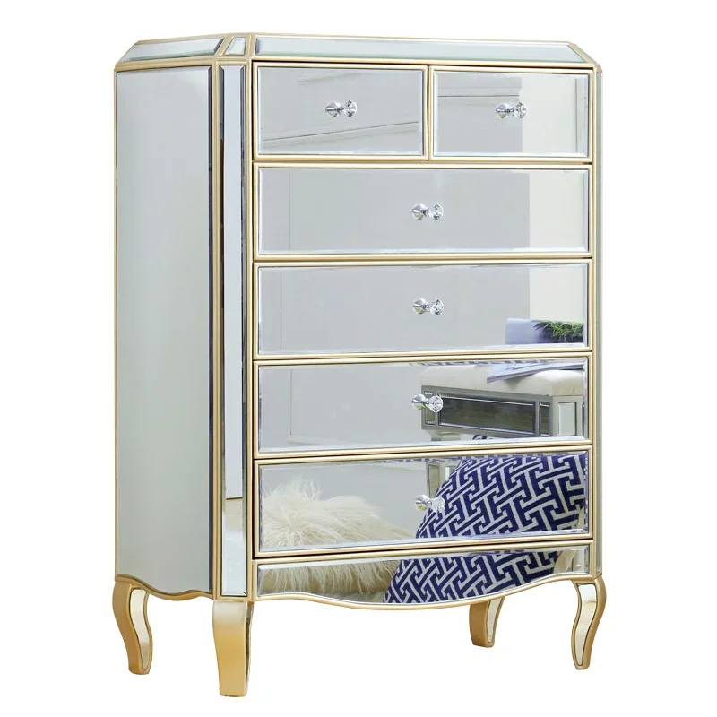 Light luxury five bucket cabinet, European style living room, foyer mirrored solid wood five bucket cabinet for storage