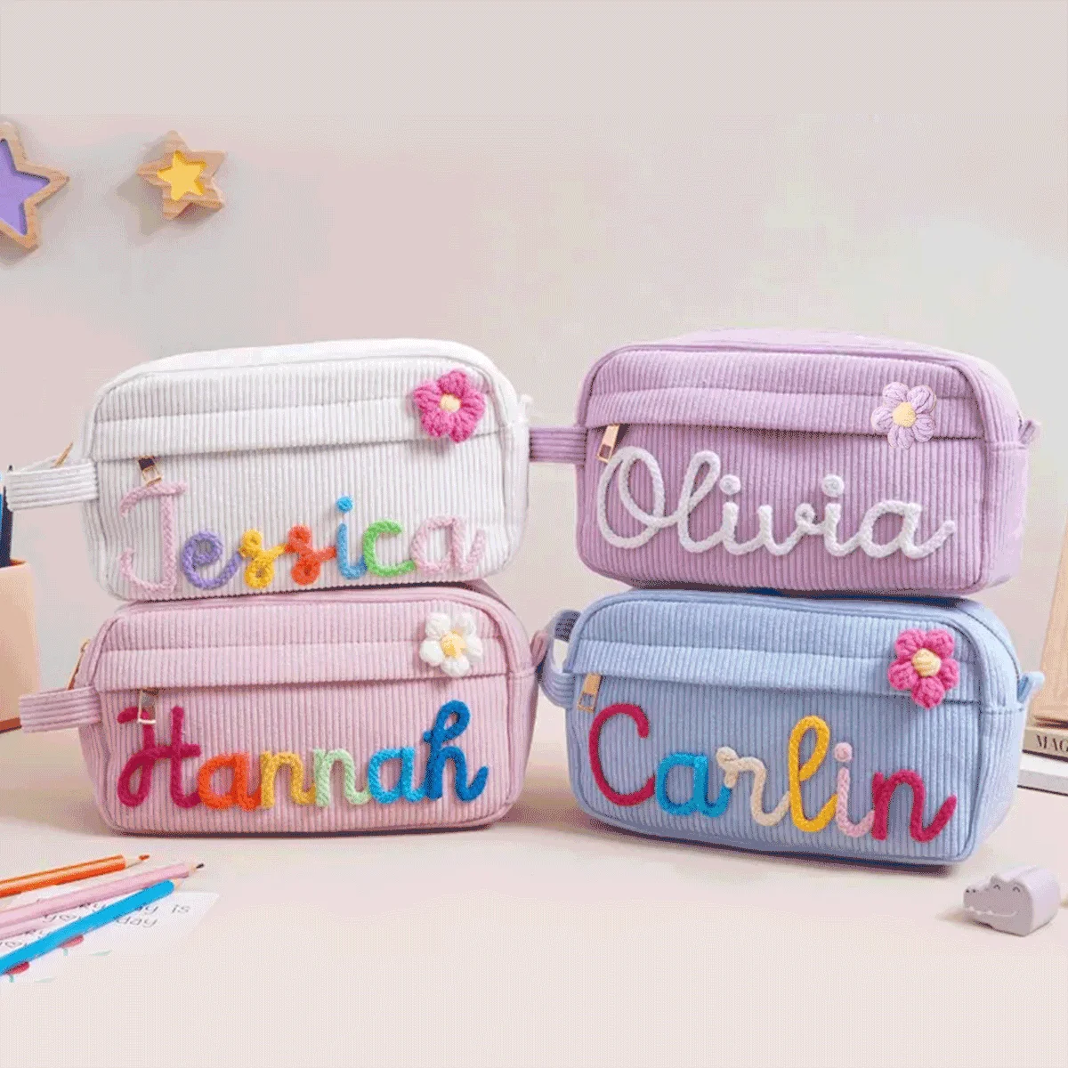 1 Stück personalisierte Kosmetiktasche aus Cord – personalisierter Namensbeutel | Stilvolle, Schlichte, Mini und Tragbare Handliche Aufbewahrungstasche – Detail 5
