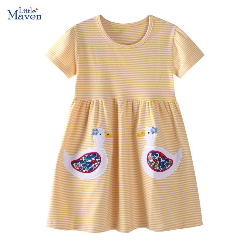 

Летняя детская одежда Little maven, полосатое платье для маленьких девочек, платья принцессы с рисунком утки для девочек, милая детская одежда, Vestidos