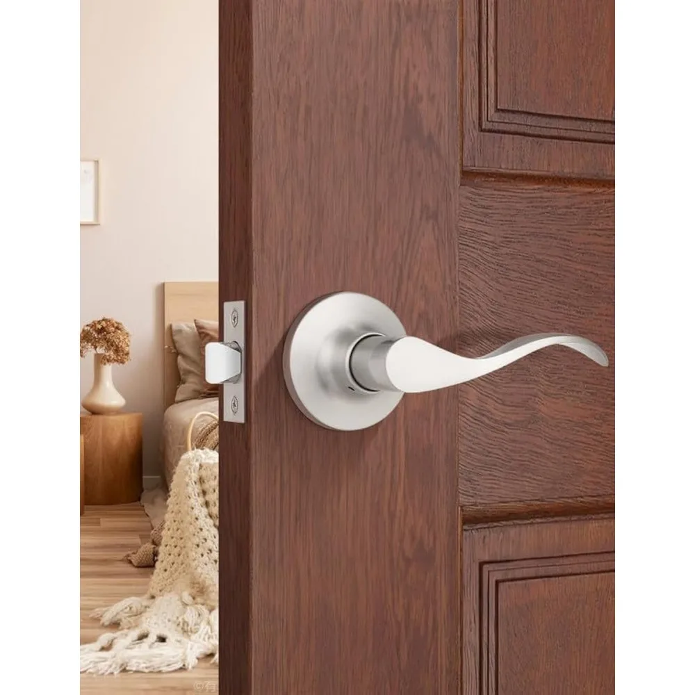 

1 Pack Satin Nickel Modern Interior Passage Door Knobs, Keyless Door Handle for Hallway & Closet, Wave Style Non-Locking Door L