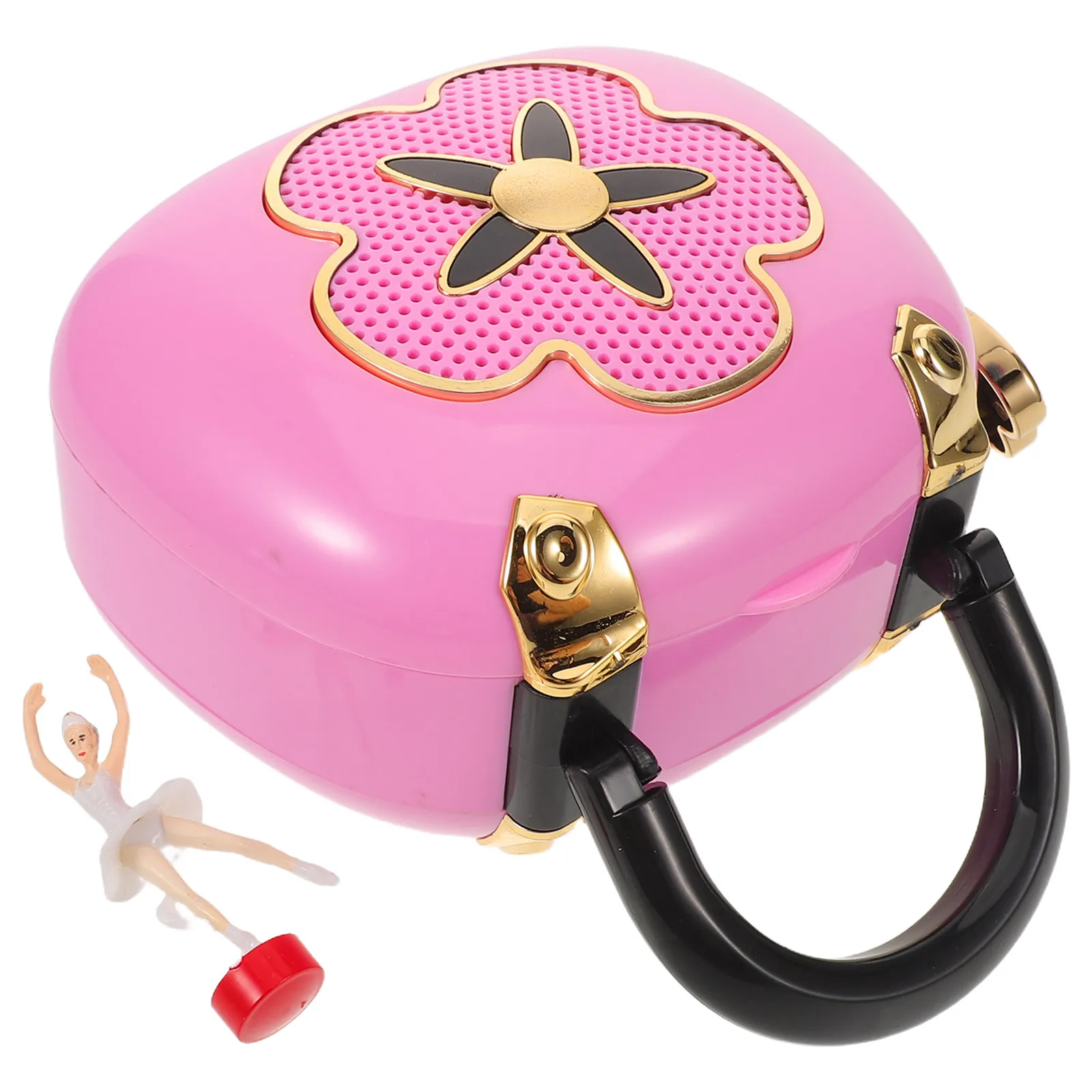 1Set Musical Jewelry Box for Ages 4-12 Pink Handbag with Rotating Ballerina Princess Organizer Jewellery Box Musical