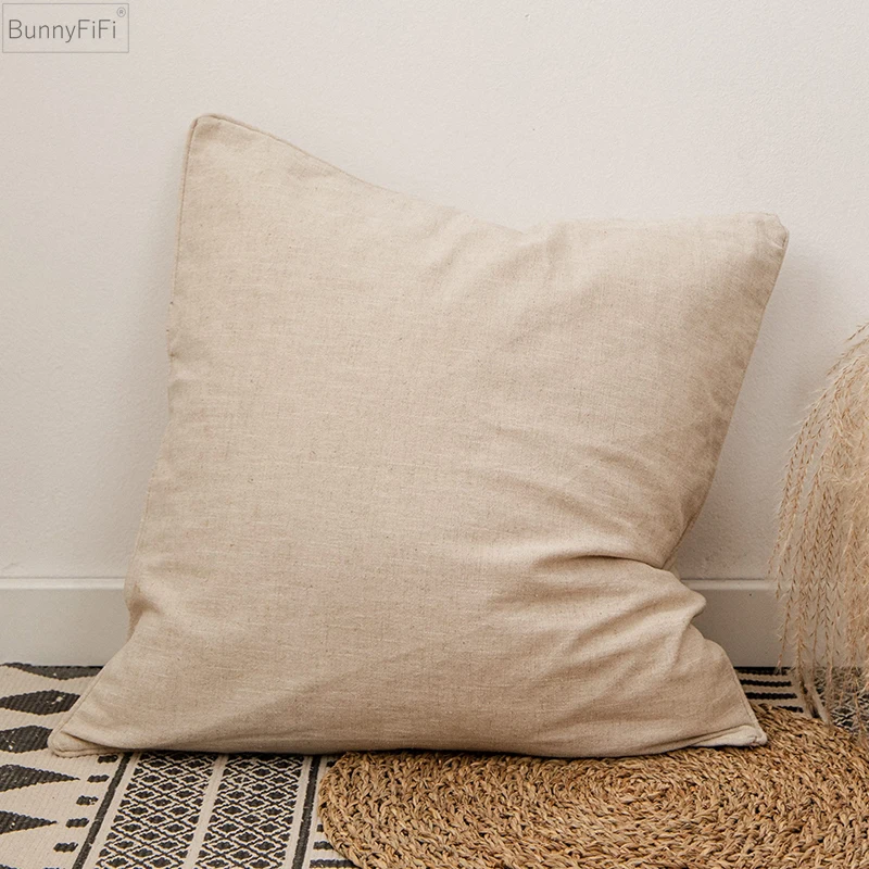 Solid Pillow Case Cotton Linen Cushion Cover 45x45cm/50x50cm Beige Black Red Grey Home Decorative Fringed For Bed Sofa Chair